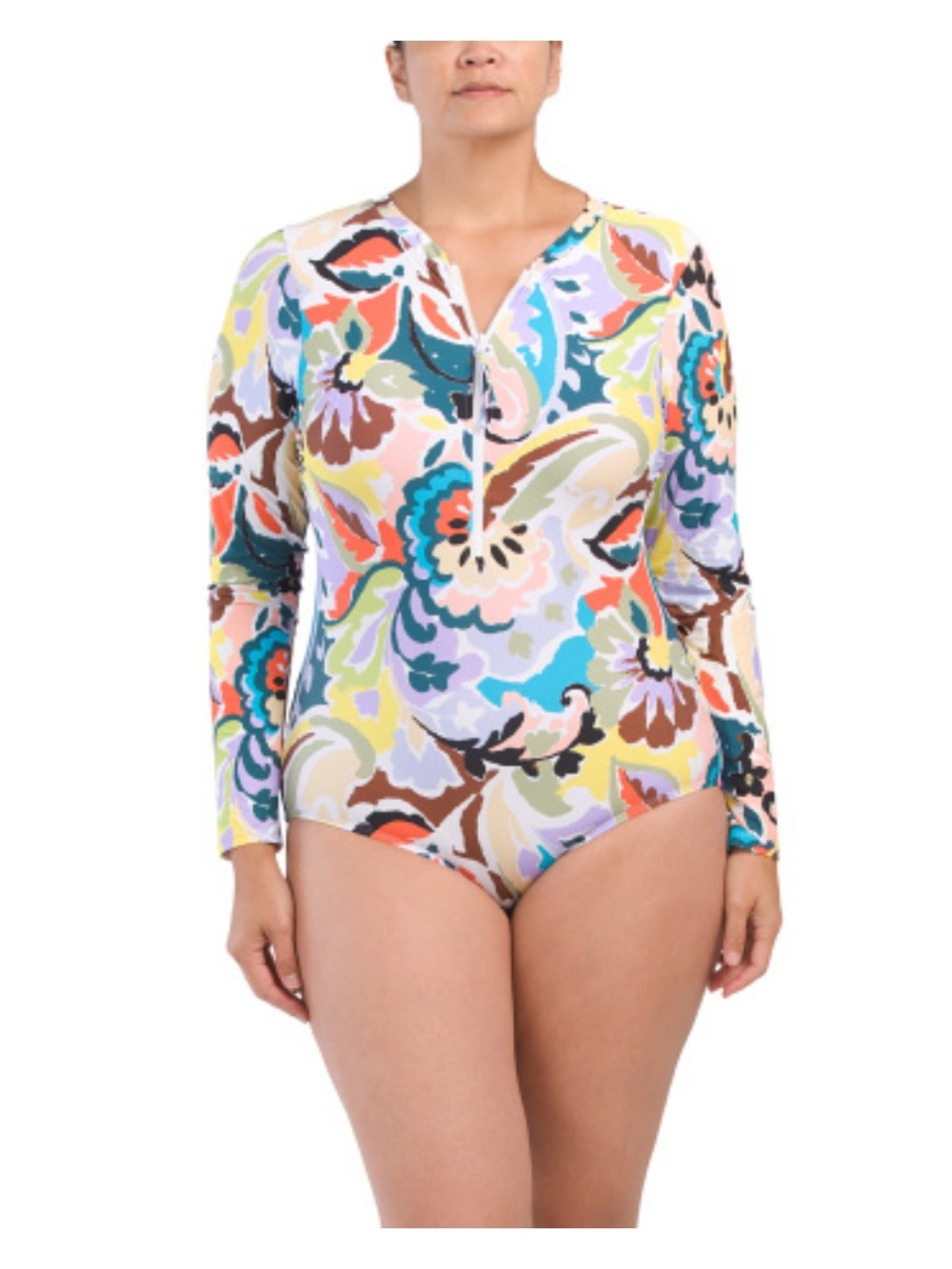Anne Cole Multicolor Long-Sleeve One-Piece Swimsuit